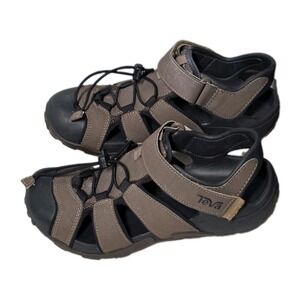 Teva Mens Size 7 Flintwood Water Sandals Brown Leather Trail Hiking Outdoors